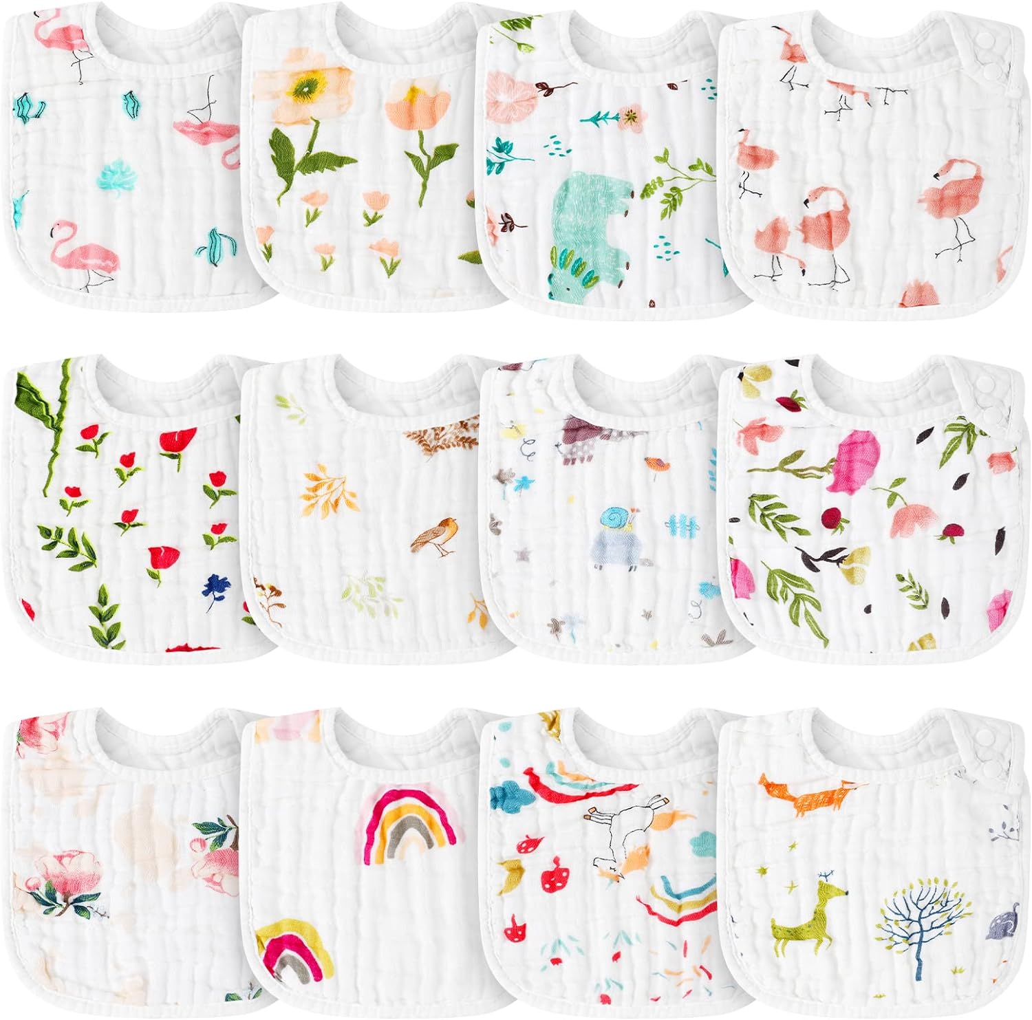 251102114829978_1 Cindeer 12 Pcs Snap Muslin Baby Bibs for Boy Girl, Cotton Drool Bibs, 6 Layers of Cotton Gauze Baby Saliva Towel Baby Bibs for Infant Neutral Newborns Toddlers Drooling Teething Feeding Baby Shower - Image 1